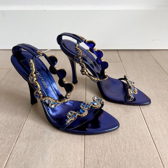 Sergio Rossi Rhinestone Metallic Blue Heels - Picture 4 of 10